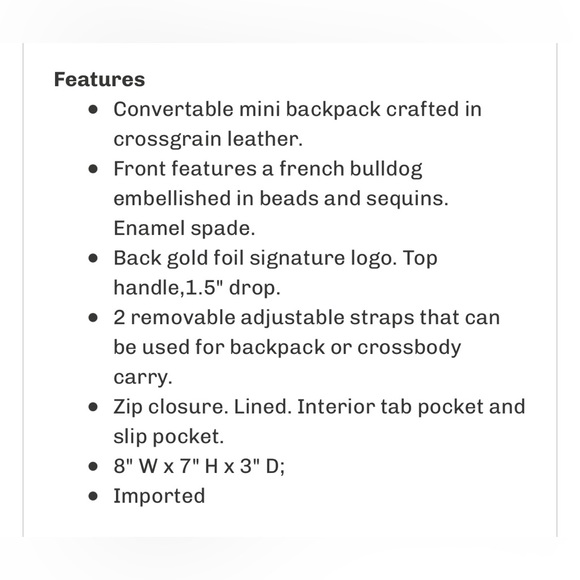 Kate Spade Francois French Bulldog Amelia Mini Backpack - Picture 5 of 13